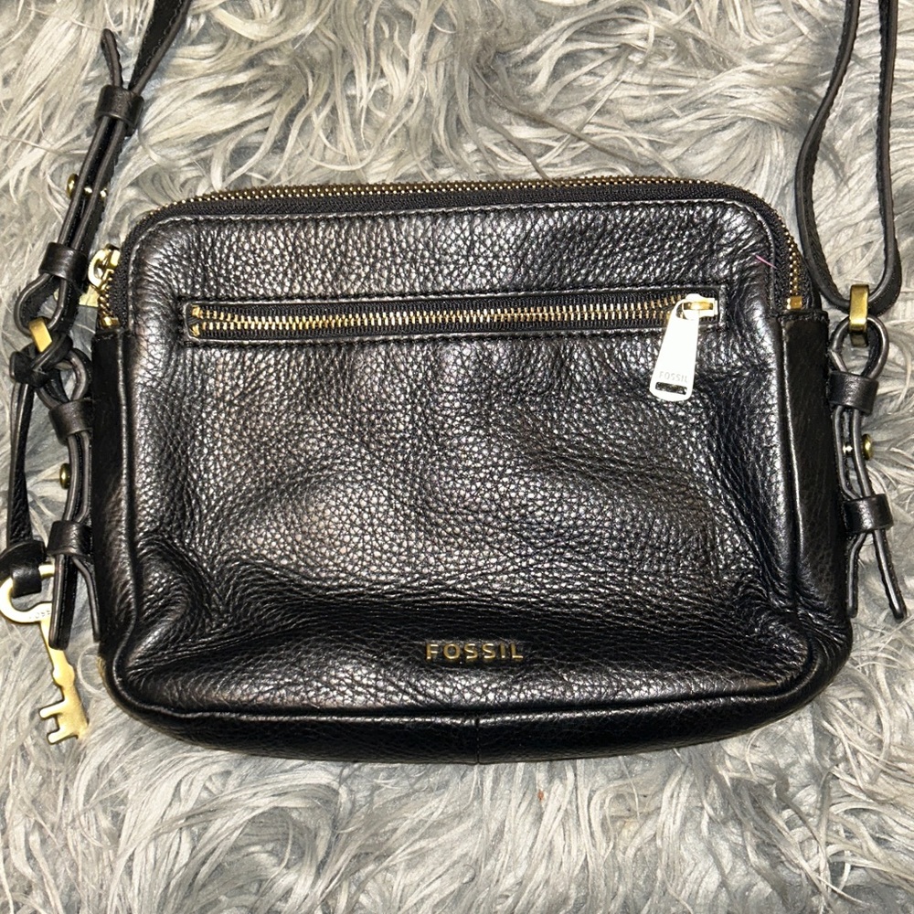 FOSSIL Piper Toaster Black Leather Crossbody Bag w/Signature Key